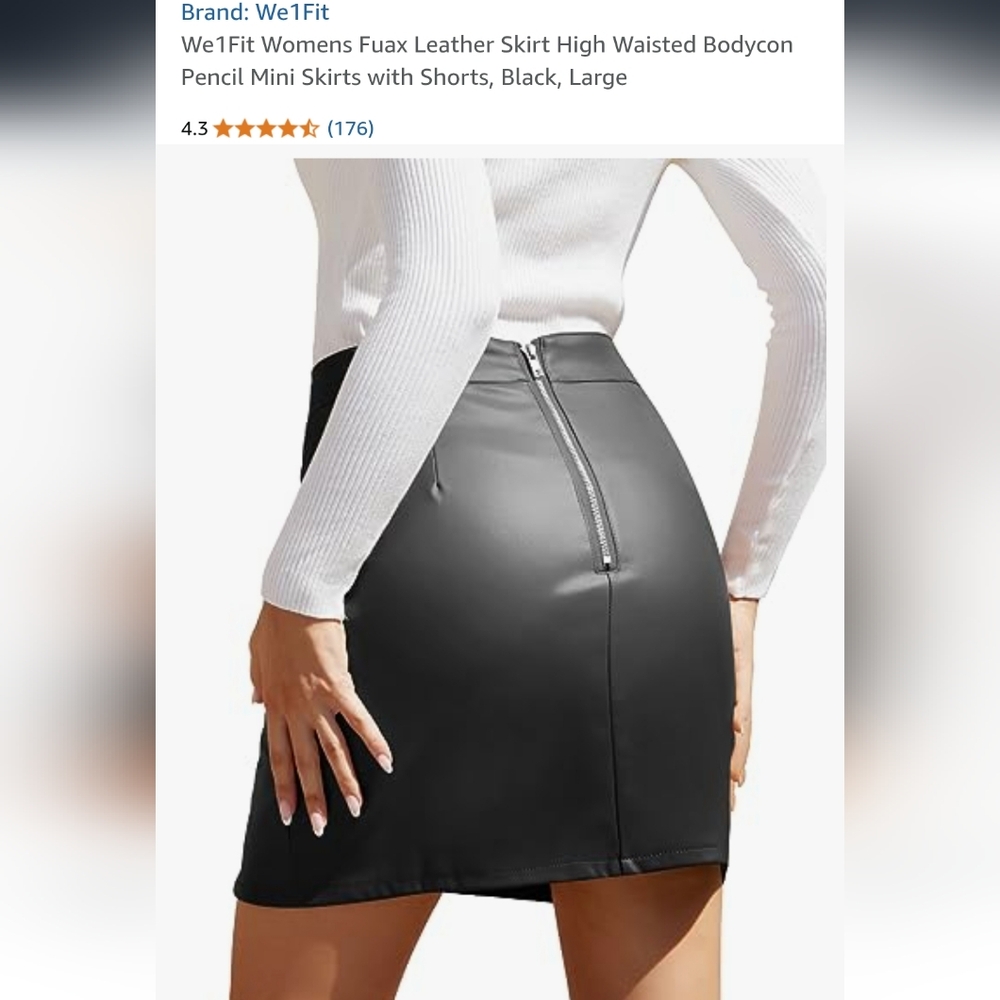We1Fit Womens Fuax Leather Skort High Waisted Bodycon Pencil Mini Skirt Sz Large